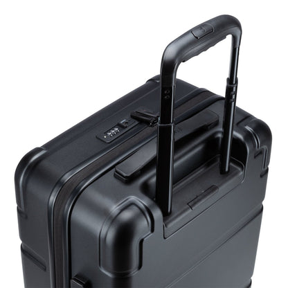 Black Travelite Itinerary Hardside Spinner Carry-On with telescopic handle and TSA lock.