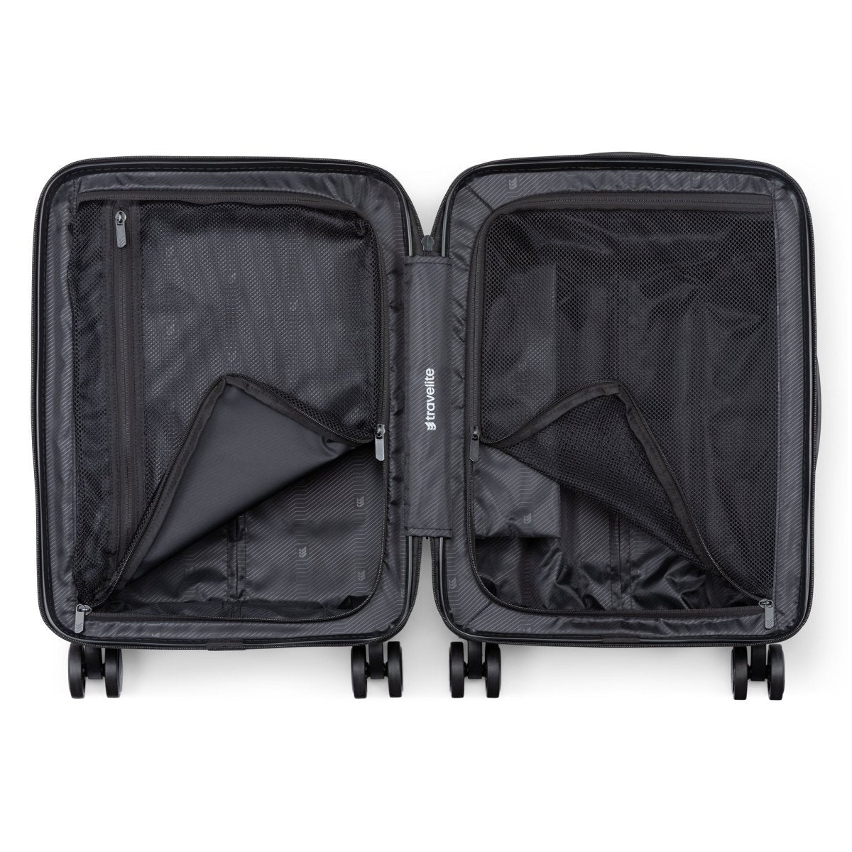 The Travelite Itinerary Hardside Spinner is an ultra-lightweight carry-on with mesh pockets and a sleek design.