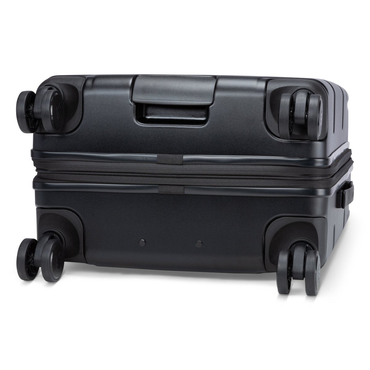 Travelite Itinerary Medium Expandable Hardside Spinner in black with 8 spinner wheels and a expandable zipper.