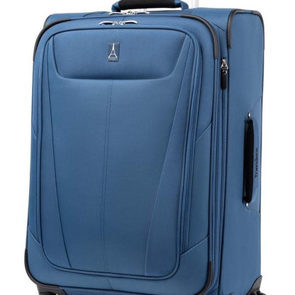 The Travelpro® Maxlite® 5 25" Expandable Spinner in Ensign Blue features a telescopic handle and four 360° spinner wheels, ensuring smooth maneuverability. This spacious suitcase is perfect for all your travel essentials, offering expandable packing capacity.