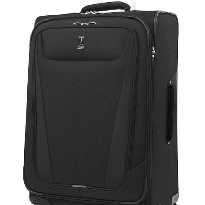 Image showing black luggage piece with silver and black carrying handle extended.