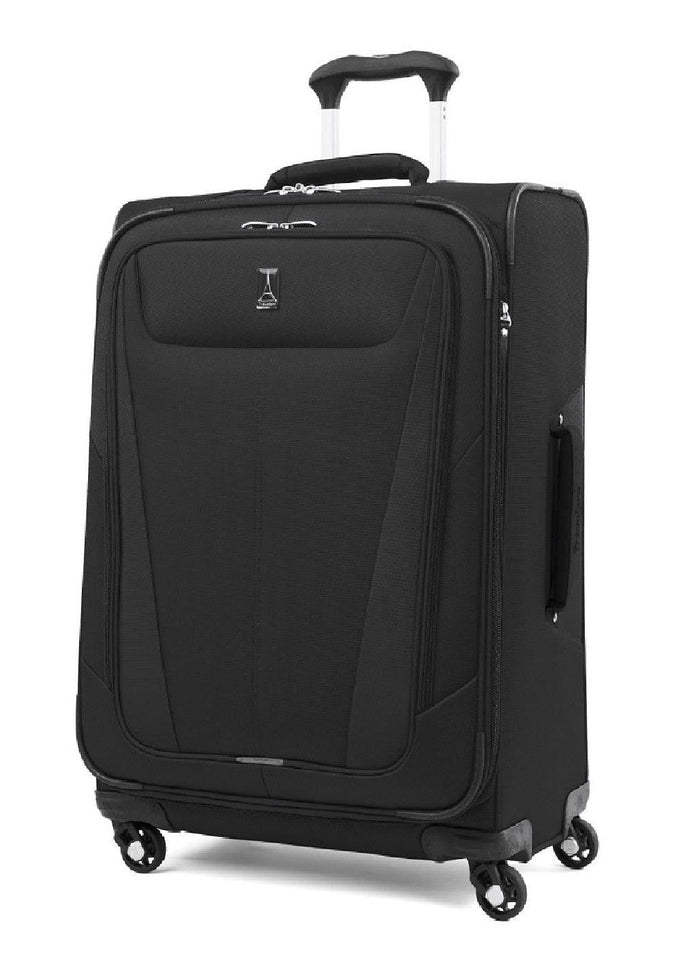 Image showing black luggage piece with silver and black carrying handle extended.