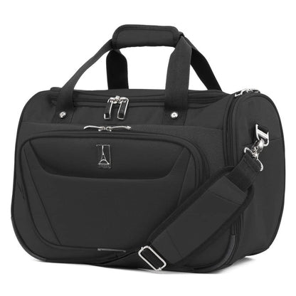 The Travelpro® Maxlite® 5 Soft Tote is a compact travel bag in black that features multiple zippered compartments, dual handles, and an adjustable shoulder strap, making it perfect as an under-seat carry-on.