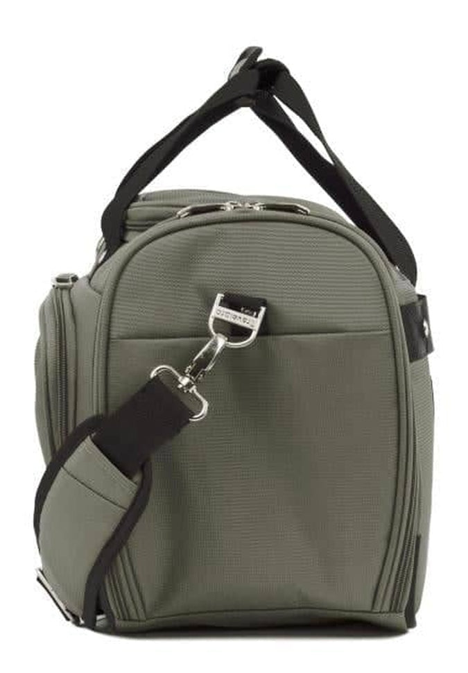 The Travelpro® Maxlite® 5 Soft Tote by Travelpro is a compact travel tote crafted in army green nylon with black straps and a front zipper pocket, perfect as an under-seat carry-on.