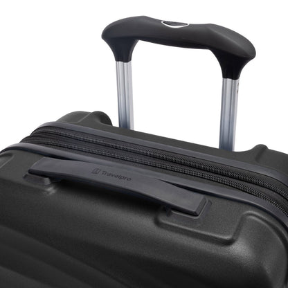 Close-up of Travelpro® Maxlite® Air V2 Compact Hardside Spinner Carry-on with extended handle and zipper.