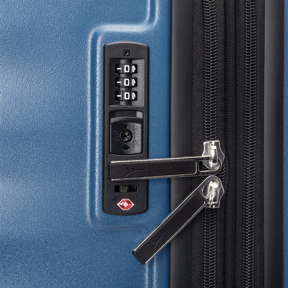 Close-up of the Travelpro® Maxlite® Air V2 Compact Carry-on Hardside Spinner with built-in lock and zipper pulls.