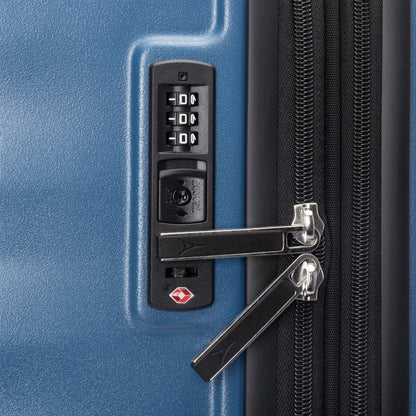 Close-up of the Travelpro® Maxlite® Air V2 Compact Carry-on Hardside Spinner with built-in lock and zipper pulls.