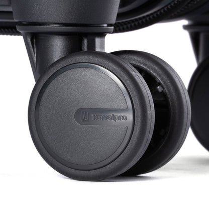 Close-up of spinner wheels on the Travelpro® Maxlite® Air V2 Compact Carry-on Hardside Spinner, white background.