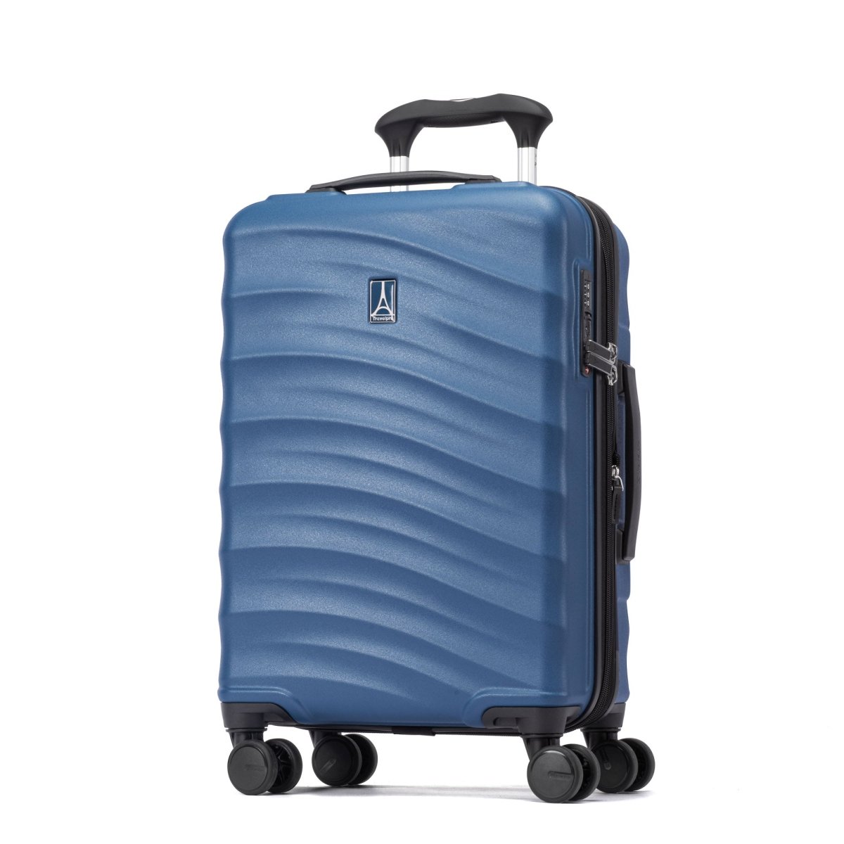 The Travelpro® Maxlite® Air V2 Compact Hardside Spinner carry-on stands upright on four wheels.