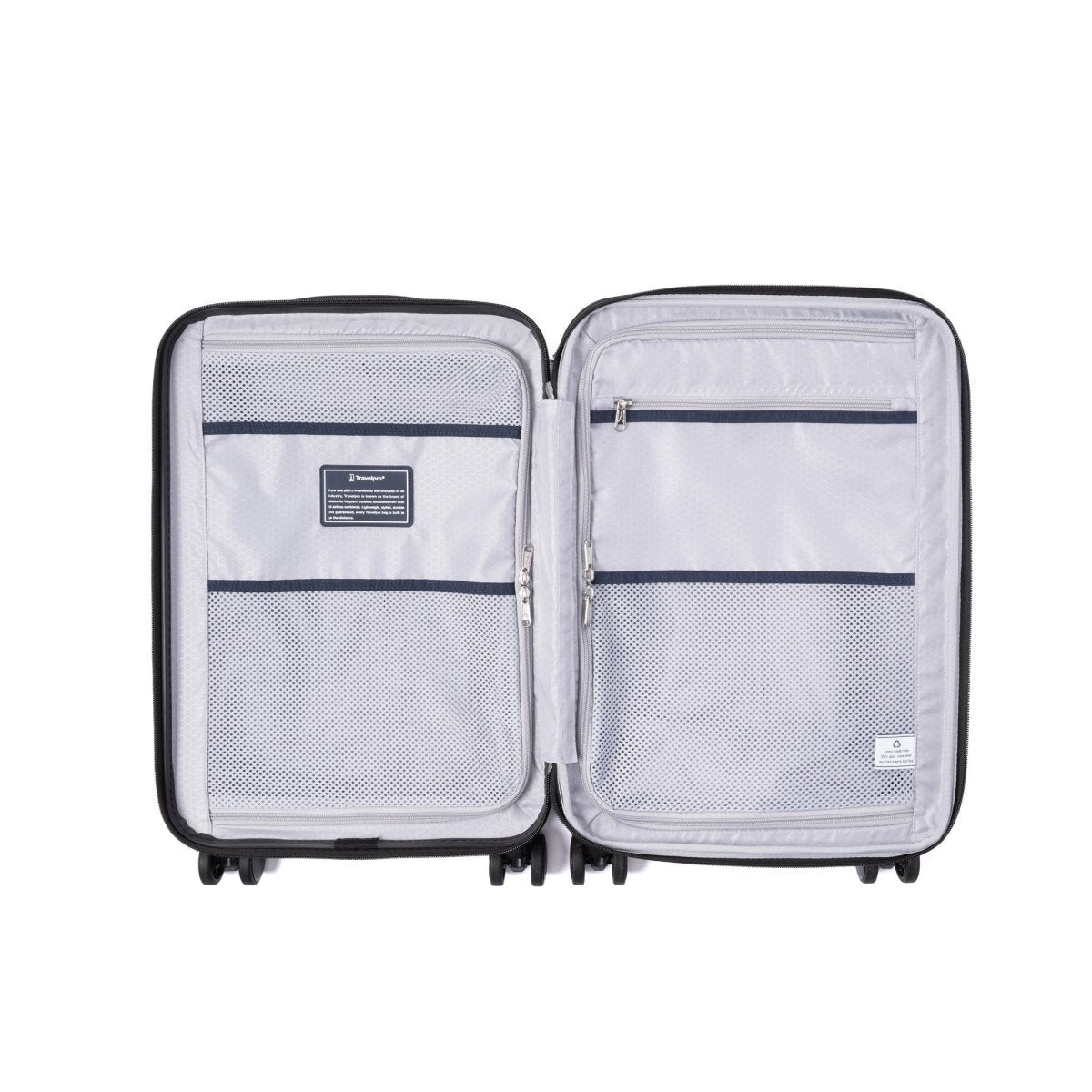 Travelpro® Maxlite® Air V2 Compact Carry-on Hardside Spinner open to show mesh compartments, light gray interior.