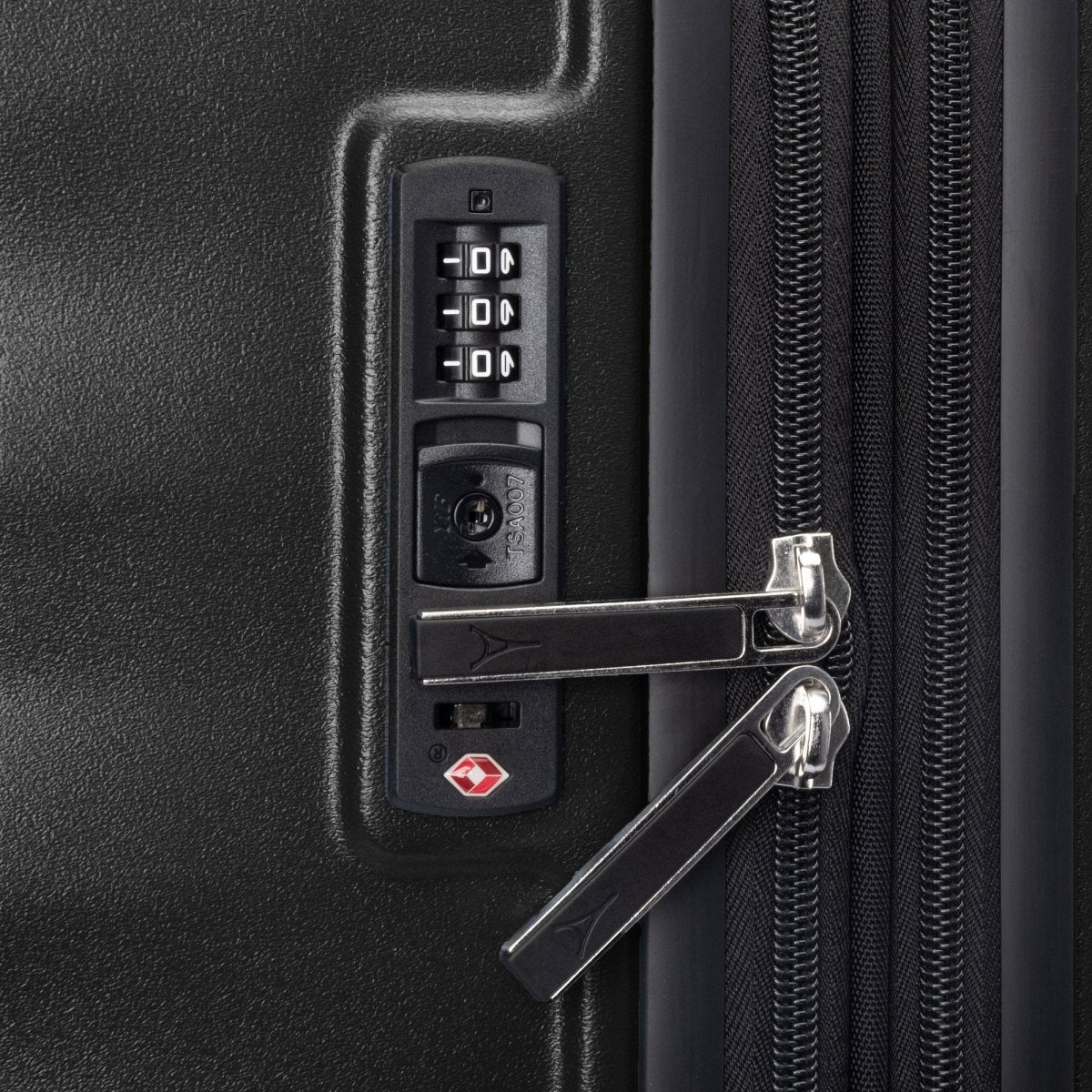 Close-up of the Travelpro® Maxlite® Air V2 Large Check-in Spinner with TSA lock and secured zipper pulls.