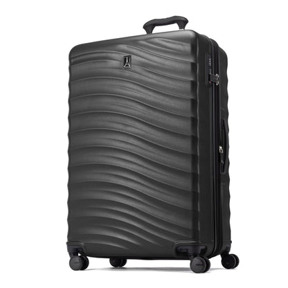 The Travelpro® Maxlite® Air V2 Large Check-in Hardside Spinner features a wavy black shell and four wheels.
