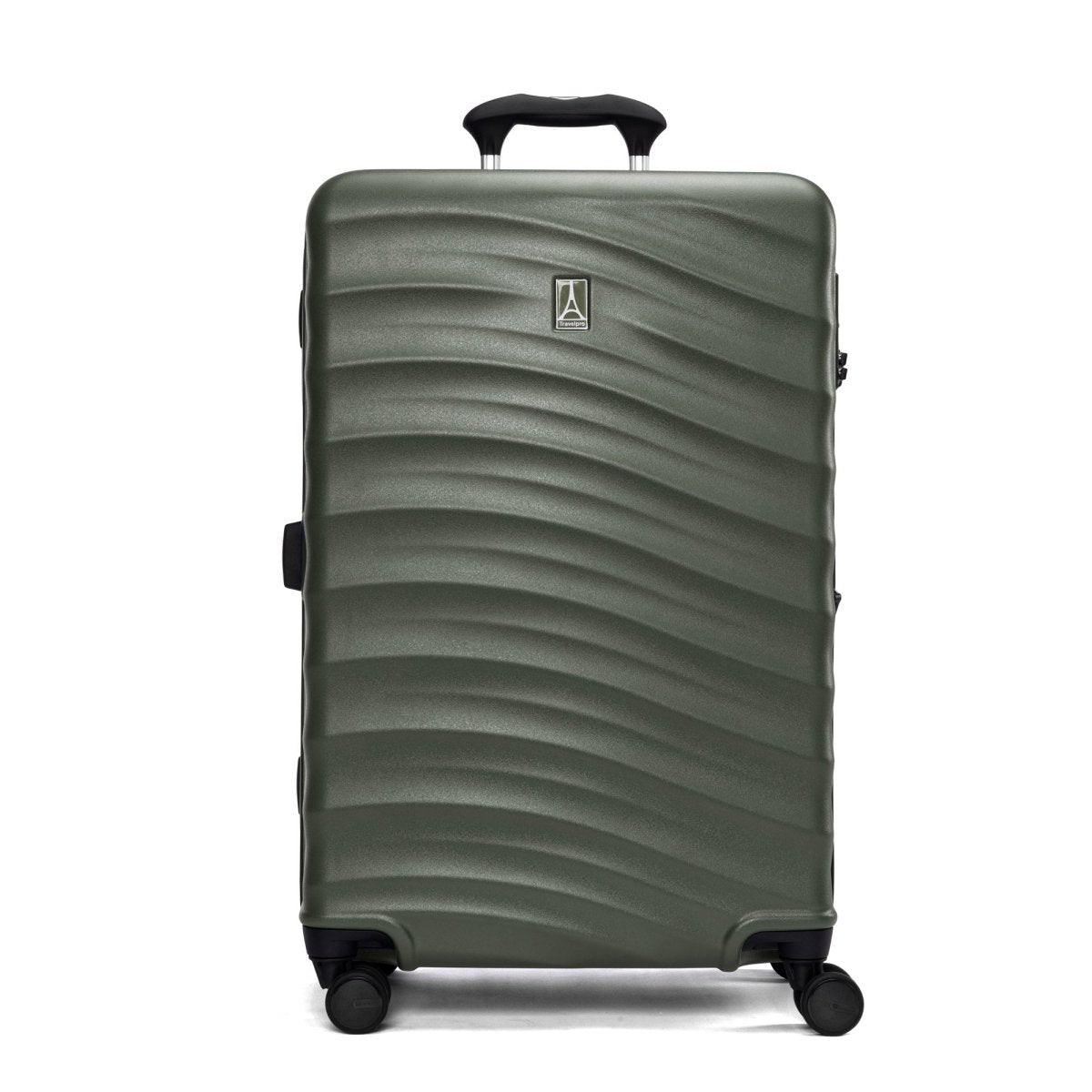 Travelpro® Maxlite® Air V2 Medium green check-in spinner: polycarbonate, wavy texture, 4 wheels, top handle.