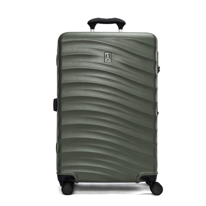 Travelpro® Maxlite® Air V2 Medium green check-in spinner: polycarbonate, wavy texture, 4 wheels, top handle.