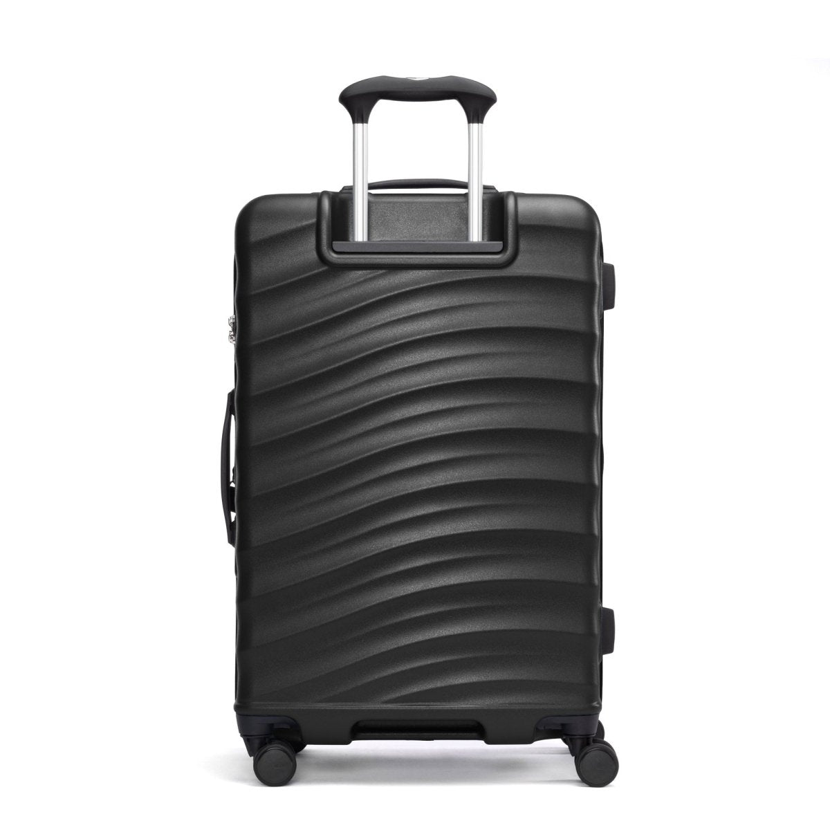 Travelpro® Maxlite® Air V2 Medium, black polycarbonate spinner with wavy texture and telescopic handle.