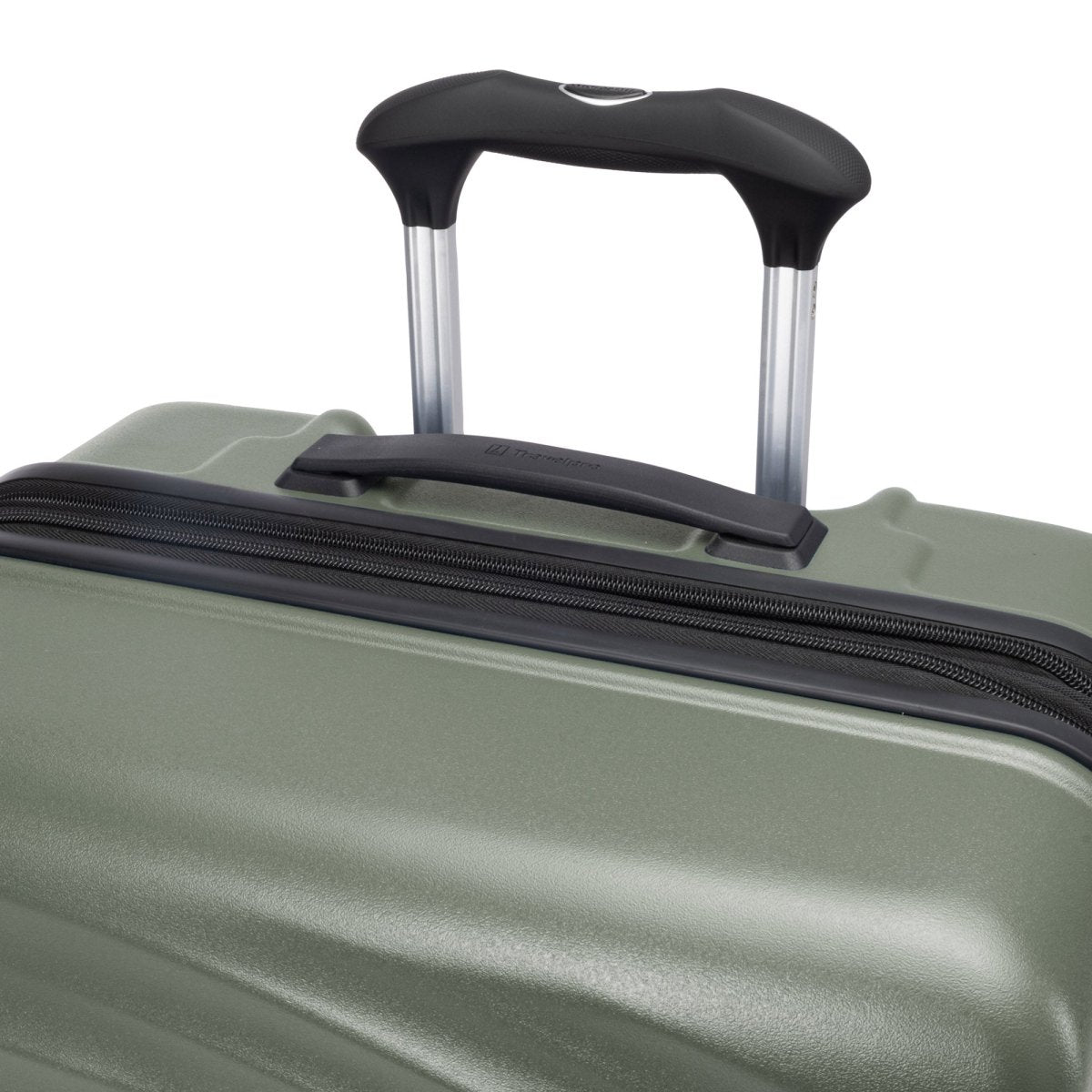 Close-up of the Travelpro® Maxlite® Air V2 green hardside spinner with black telescopic handle and zipper.