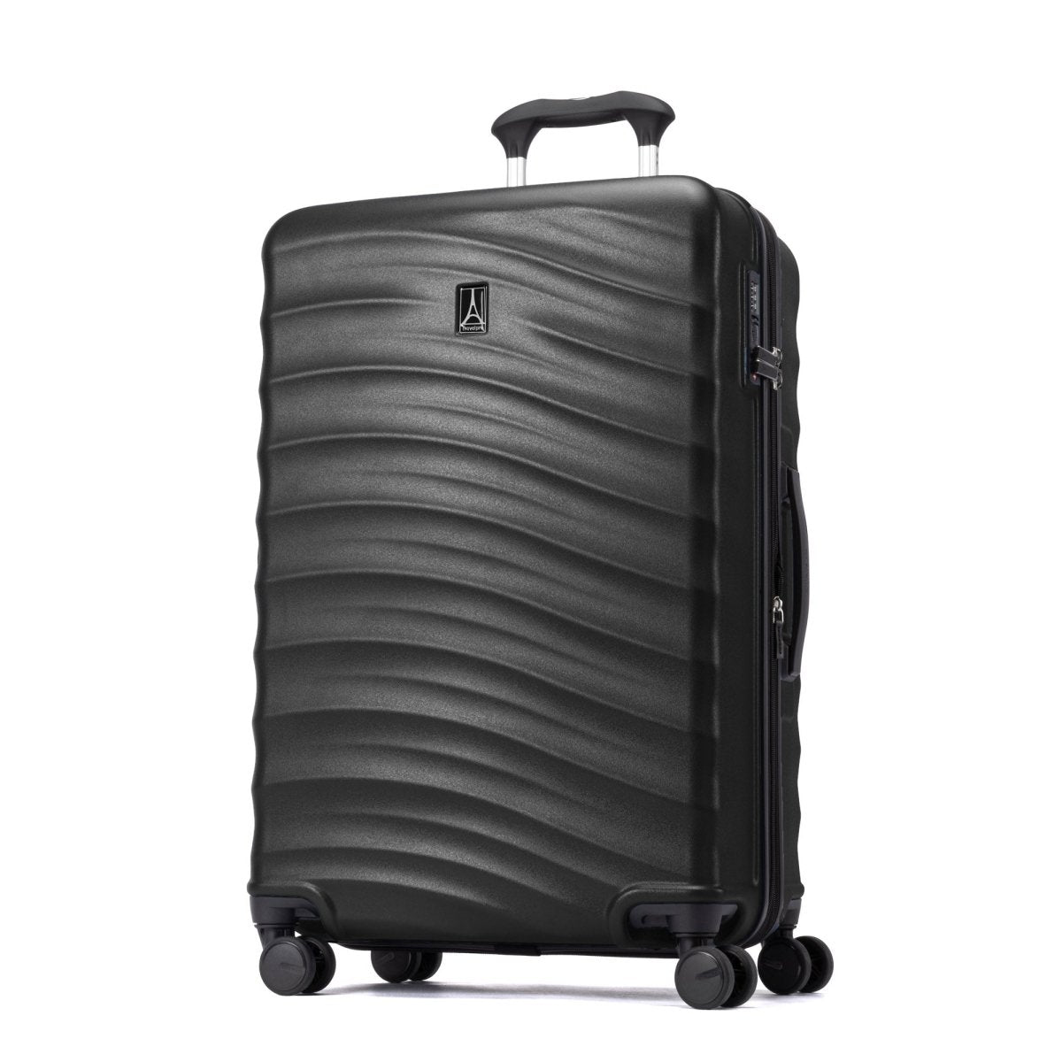 Travelpro Maxlite Air V2 Medium Hardside Spinner: lightweight, wavy design, 4 wheels, telescopic handle.