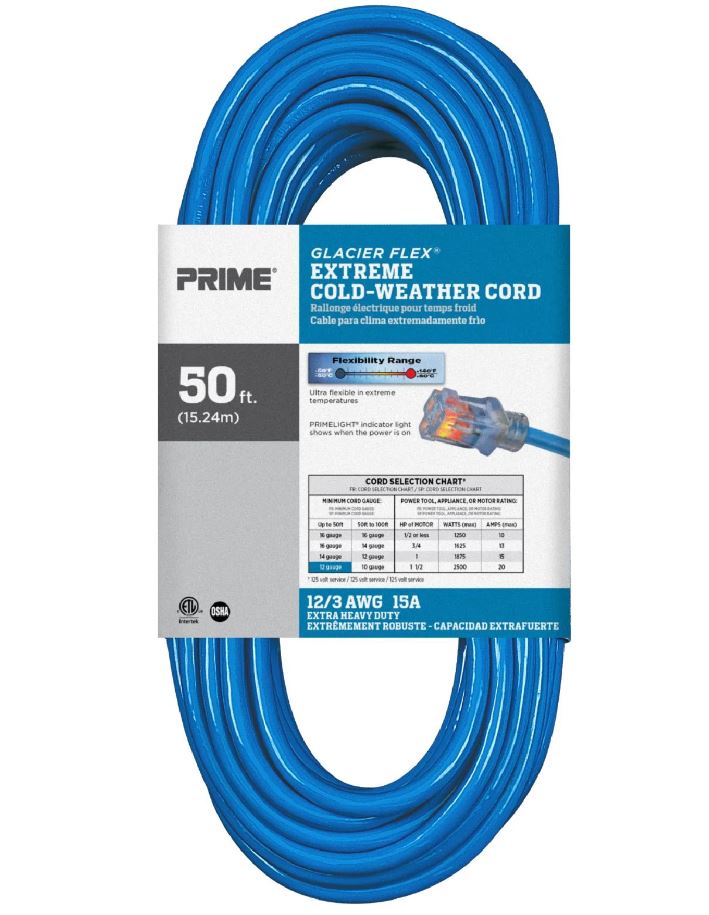 Prime Glacier Flex® Extreme Cold Weather Extension Cord - 50ft