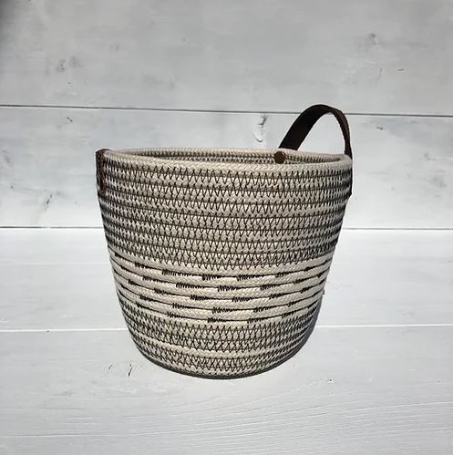 Prairieknotco Black Stitch Basket with Handle - Small