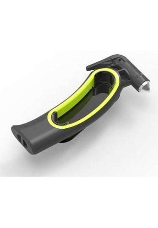 Product Image – Image showing product molded in black with lime-green trim and metal hammer end.