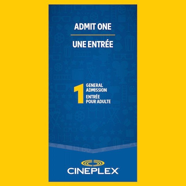 CineplexCineplex Admit OneMovie TicketCPLEXA