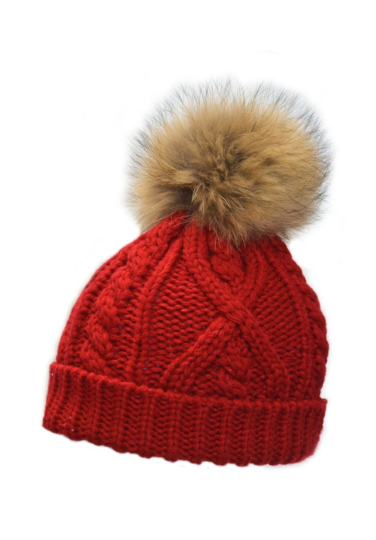 Product Image – Crown Cap Handknit Cable ToqueHatsRed