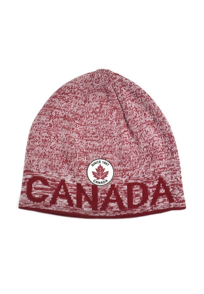 Crown Cap Knit Beanie with Canada PatchHatsRed