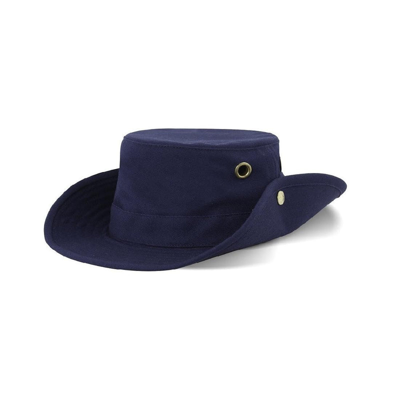 Image showing front three-quarter view of hat in navy blue.