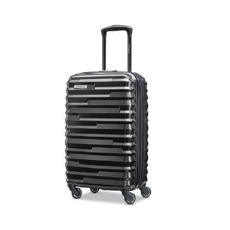 Image showing black luggage piece with black coloured carrying handle extended.