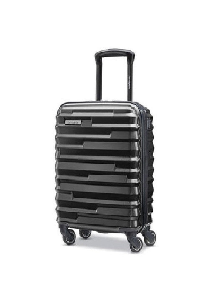 Image showing black luggage piece with black coloured carrying handle extended.